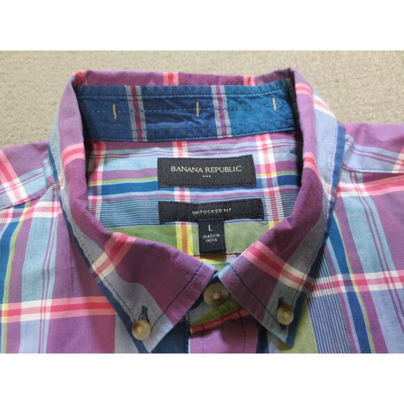 Banana Republic Mens Shirt Large Untucked Fit Plaid Long Sleeve Button Down - Picture 3 of 8